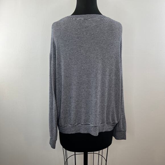 SUNDRY Blue White Stripe Embroidered Cherries Crew Neck Long Sleeve Knit Top 3 L - Picture 6 of 8